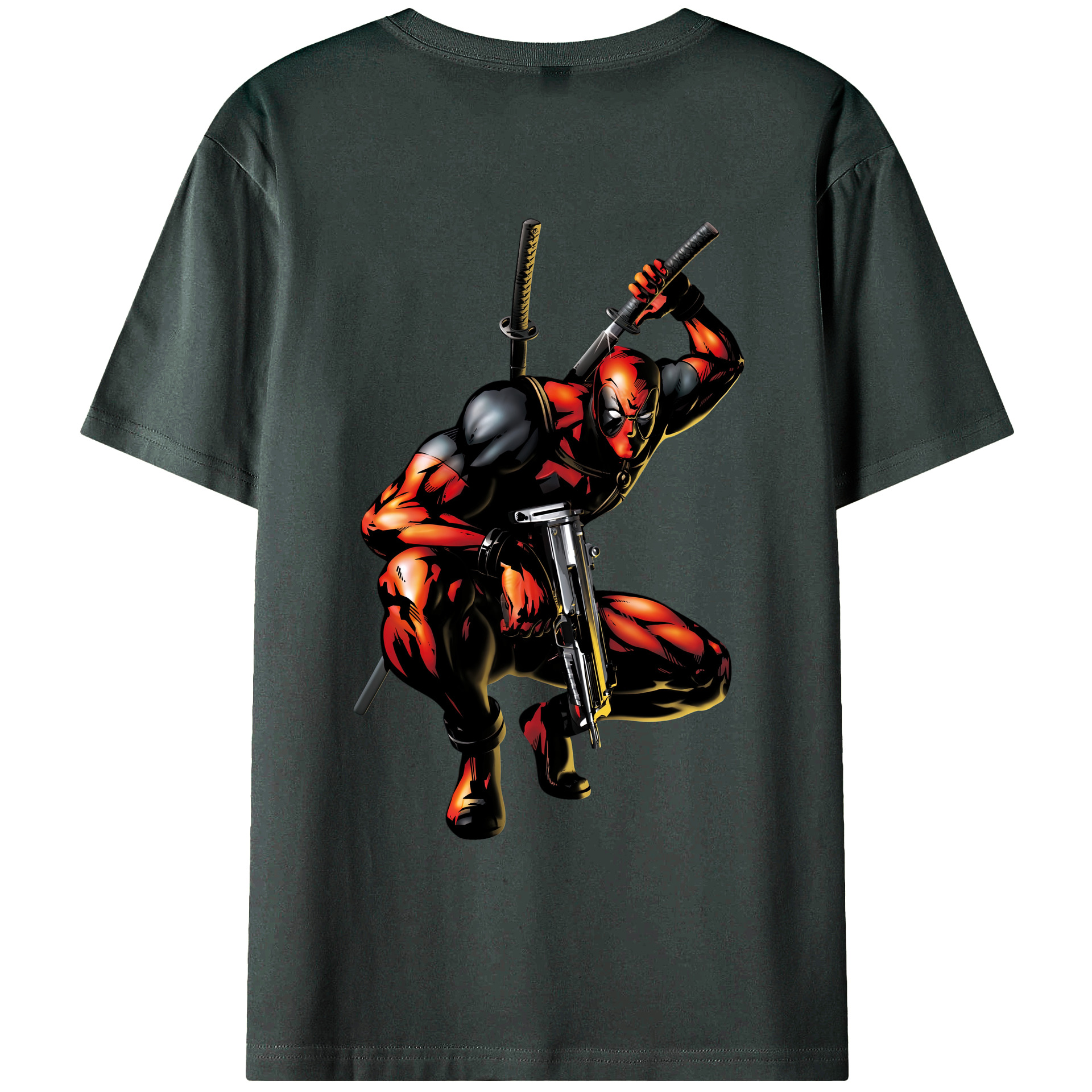 （画像用） Deadpool デッドプール 綿100％ メンズ半袖Tシャツ（バックプリント） 通気性